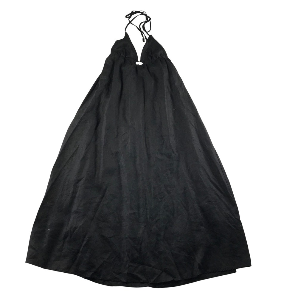 DISSH Black 100% Linen Halter V-Neck Keyhole Maxi Dress Size US 4 AU 8 EU 36